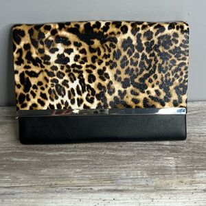 Leopard Print Clutch with Black Trim